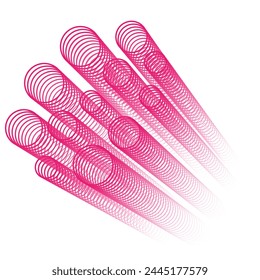 Repeated circles on the reduction are arranged along like a tube. The path of pink rings in a white background. Bright ring isolated vector illustration. Repeated rings form a line