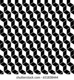 Repeated color cubes background. Rhombuses tessellation wallpaper. Seamless surface pattern design with polygons. Cubic motif. Digital paper with dices for page fills, web designing, textile print.