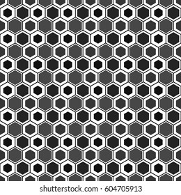 Repeated color figures on white background. Stylized honeycomb wallpaper. Seamless surface pattern design with hexagons. Mosaic motif. Digital paper for page fills, web designing, textile print.