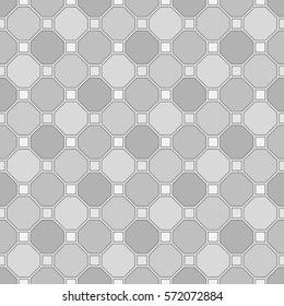 Repeated color geometric figures with grey outlines. Tiles wallpaper. Seamless surface pattern design with regular octagons and squares. Diamonds motif. Digital paper for textile print, web designing.