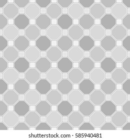 Repeated color geometric figures with white outlines. Tiles wallpaper. Seamless surface pattern design with regular octagons and squares. Diamonds motif. Digital paper for textile print, web designing