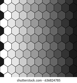 Repeated color polygons on black background. Honeycomb wallpaper. Seamless surface pattern design with regular hexagons. Mosaic motif. Digital paper for page fills, web designing, textile print.