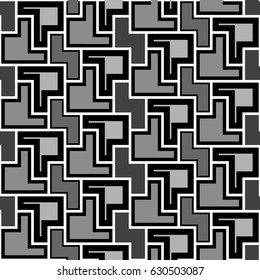 Repeated color puzzle mosaic abstract background. Seamless surface pattern design with simple geometric ornament. Modern style surface texture. Digital paper for textile print, page fill. Vector art.