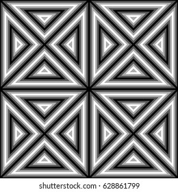 Repeated color triangles on black background. Triangular blocks wallpaper. Seamless surface pattern design with polygons. Mosaic motif. Digital paper for page fills, web designing. Vector