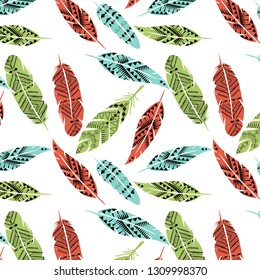 repeated colorful feather pattern, ethnic ornament,bohemian style.