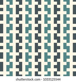 Repeated creative puzzle mosaic abstract background. Seamless surface pattern design with simple geometric ornament. Modern style surface texture. Digital paper, textile print, page fill.