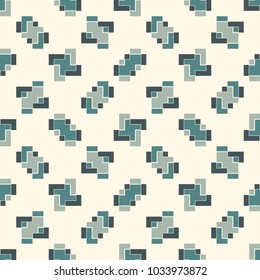 Repeated creative puzzle mosaic abstract background. Seamless pattern design with geometric ornament. Pixel art surface texture. Contemporary camouflage wallpaper. Digital paper with overlay figure
