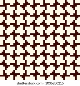 Repeated creative puzzle mosaic abstract background. Seamless pattern design with geometric ornament. Pixel art surface texture. Contemporary camouflage wallpaper. Digital paper with overlay figure