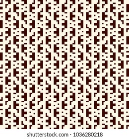 Repeated creative puzzle mosaic abstract background. Seamless pattern design with geometric ornament. Pixel art surface texture. Contemporary camouflage wallpaper. Digital paper with overlay figure