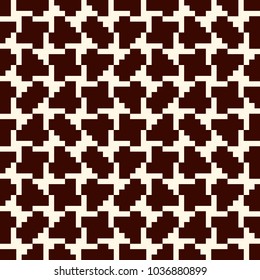 Repeated creative puzzle mosaic abstract background. Seamless pattern design with geometric ornament. Pixel art surface texture. Contemporary camouflage wallpaper. Digital paper with overlay figure