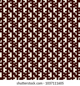Repeated creative puzzle mosaic abstract background. Seamless pattern design with geometric ornament. Pixel art surface texture. Contemporary camouflage wallpaper. Digital paper with overlay figure