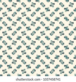 Repeated creative puzzle mosaic abstract background. Seamless pattern design with geometric ornament. Pixel art surface texture. Contemporary camouflage wallpaper. Digital paper with overlay figure