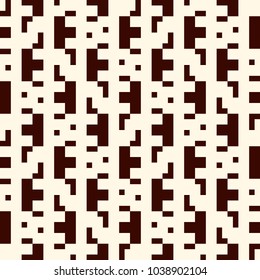 Repeated creative puzzle mosaic abstract background. Seamless pattern design with geometric ornament. Pixel art surface texture. Contemporary camouflage wallpaper. Digital paper with overlay figure