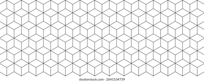 Repeated cube shape pattern. Repeated squares in 3d projection. Tile floor or wall mosaic texture. Simple abstract geometric print. Wallpaper with optical illusion. Vector graphic illustration.