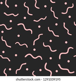 Repeated curve lines and dots. Simple seamless pattern for girls. Girly print drawn by hand. Simple vector illustration.