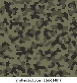Textura repetida de comando del vector de moda oscuro.  Diseño militar Pixel verde y transparente. Patrón gráfico de camuflaje sin foco en Khaki. Textil de combate digital del desierto. 