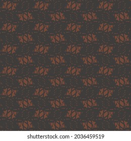 Wiederholtes Dekorationsdesign in Schwarz-Braun, konturierte Formen von kleinen Strichen und geometrischen Figuren. Muster.