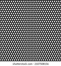 Repeated decorative design composed of aligned markings drawn in black on a white background. Retro textile pattern.