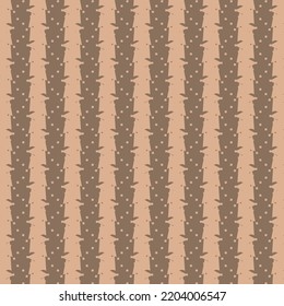 Repeated decorative design composed of stripes with notched edges and pixels. Pattern in brown and pink tones. Vintage ceramic tile.