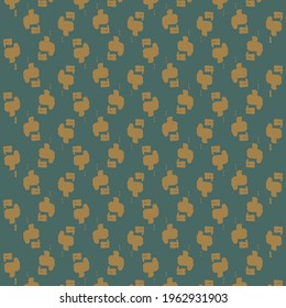 Diseño decorativo repetido que consiste en pictogramas de oro sobre un fondo azul. Patrón de fondo de escritorio.