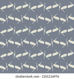 Repeated decorative design, consisting of some signs arranged linearly and alternately. Textile pattern in blue and white.