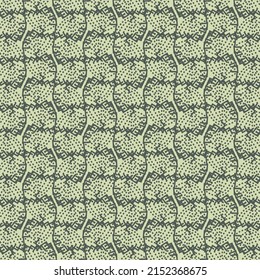 Repeated decorative design consisting of stripes and pixels. Retro pattern in black and light green gray. Textile print.