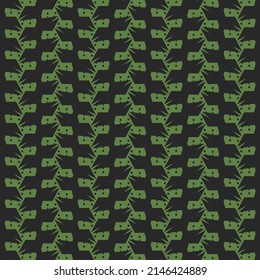 Repeated decorative design with stalks, buds, geometrically stylized leafs, pixels. Textile pattern in black and green.