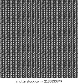 Repeated decorative design, stripes with hatching and bumps. Drawing in black and white. Abstract vector.