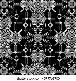 Repeated decorative pattern. American indian, African motifs. Background with  tribal ethnic vintage ornament. Hand drawn illustration for textile, greeting card, book cover, phone case print