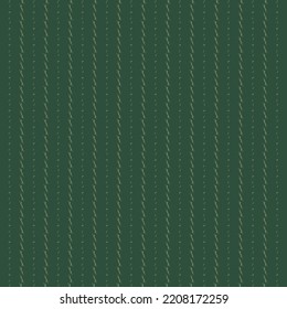 Repeated decorative striped design consisting of tiny dashes, dots and tilde marks. Textile pattern with a kind of aligned stitches. Green cloth texture.