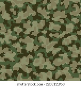 Repeated Desert Abstract Vector Military Texture.  Black Seamless War Digital Army Pattern. Green Seamless Grunge Graphic Soldier Background. Brown Geometric Camouflage Design. 