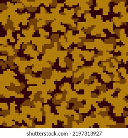 Repeated Desert Monochrome Graphic Camo Wallpaper.  Beige Seamless Colorful Digital Army Fabric. Dark Seamless Modern Vector Military Design. Khaki Pixel Combat Texture. 