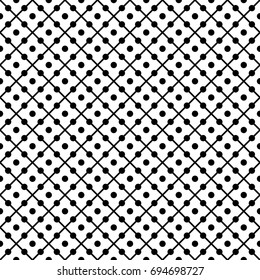 Repeated diamonds with dots inside. Geometric seamless pattern. Light background for textile products, wallpaper, print for clothing, paper for packaging. Vector illustration.