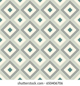 Diamantes repetidos y líneas de escote. Papel tapiz de Ikat. Patrón de superficie sin problemas con diseño nativo. Motivo étnico ornamental. Papel digital, rellenos de página, impresión textil. Arte vectorial