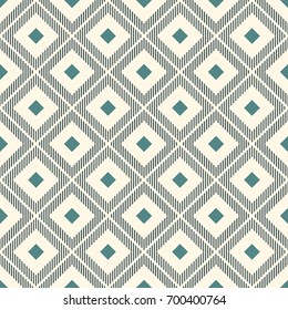 Repeated diamonds and hatch lines. Ikat wallpaper. Seamless surface pattern with native design. Ethnic ornamental motif. Digital paper, page fills, textile print. Vector art