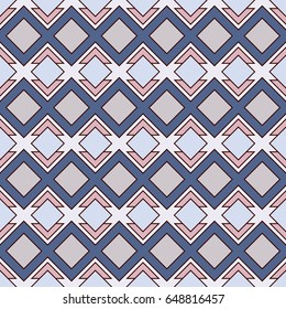 Repeated diamonds and lines background. Geometric motif. Seamless surface pattern design with bright colors rhombuses ornament. Grid digital paper, textile print, web designing. Vector art.