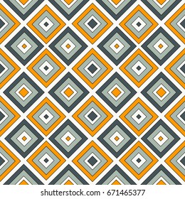 Repeated diamonds and lines background. Geometric motif. Seamless surface pattern design with bright colors rhombuses ornament. Grid digital paper, textile print, web designing. Vector art.