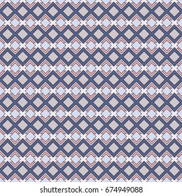 Repeated diamonds and lines background. Geometric motif. Seamless surface pattern design with bright colors rhombuses ornament. Grid digital paper, textile print, web designing. Vector art.