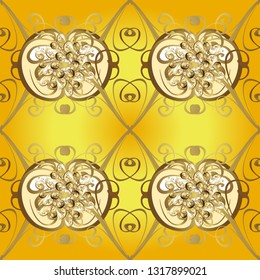 Repeated doodles. Linear pattern. Vector sketch. Royal style. Geometric pattern. In vintage style. Sketch, scribble, doodle on yellow and beige colors. Lace pattern. Seamless ornament. Vector sketch.