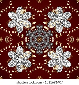 Repeated doodles. Royal style. Vector. Sketch, scribble, doodle on white, brown and red colors. Geometric pattern. Seamless ornament. Vector. Lace pattern. In vintage style. Linear pattern.