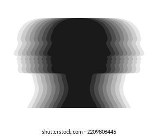 Repeated double profile men graphic icon. Male silhouettes symbol isolated on white background. Vector illustration