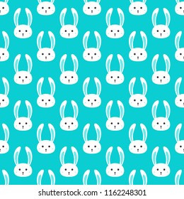 Repeated faces of cute rabbits. Seamless pattern for children. Cartoon vector illustration.