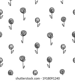 Flores repetidas, dibujadas a mano. Patrón floral sin fisuras. Impresión infinita. Rosas de estilo de doodle 