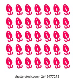 Repeated fuchsia-colored, stylized fish-shaped designs