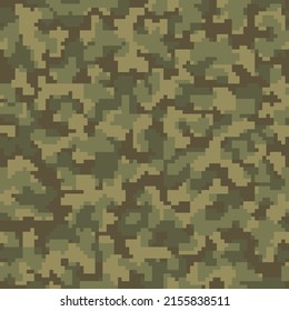 Repeated Green Abstract Pixel Commando Design.  Dark Seamless Colorful Vector Combat Wallpaper. Black Repeated Graphic Geometric Camo Backdrop. Beige Digital Military Fabric. 