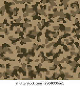 Repeated Green Graphic Vector Commando Pattern.  Beige Seamless Colorful Geometric Military Wallpaper. Dark Repeated Monochrome Graphic Combat Backdrop. Black Pixel Camo Textile. 
