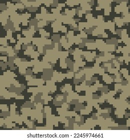 Repeated Green Grunge Graphic Commando Backdrop.  Desert Seamless Modern Pixel Camouflage Pattern. Dark Seamless Monochrome Geometric Military Design. Black Vector Soldier Textile. 