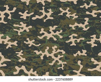 Repeated Green Modern Graphic Soldier Pattern.  Dark Seamless Color Vector Camouflage Textile. Beige Repeated Grunge Graphic Combat Design. Seamless Brown Vector Army Print. 