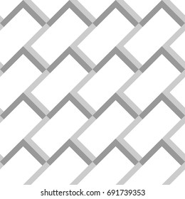 Repeated grey angle brackets and white rectangles background. Seamless pattern design. Chevrons abstract. Checkered ornament. Image with checks. Modern flooring motif. Zigzag lines wallpaper. Vector