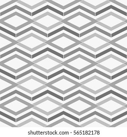 Repeated grey figures on white background. Ethnic wallpaper. Seamless surface pattern design with rhombuses and lines ornament. Diamonds motif. Digital paper for textile print, web designing. Vector.